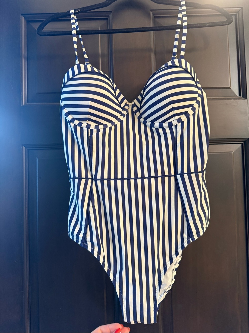 Boden Navy and White Striped One-Piece Swimsuit